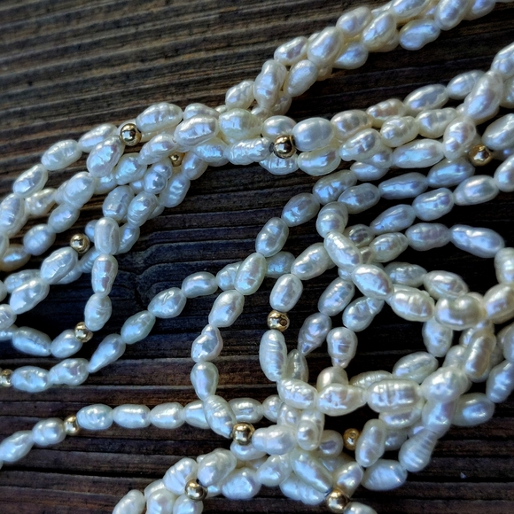 *SOLD* Vtg/antq freshwater rice pearl 3 strand wrap necklace extra long 66" - Picture 5 of 10